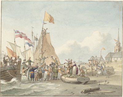 Prens Willem Frederik'in 30 Kasım 1813'te Scheveningen'e gelişi by Nicolaes Lodewick Penning (signed by artist)