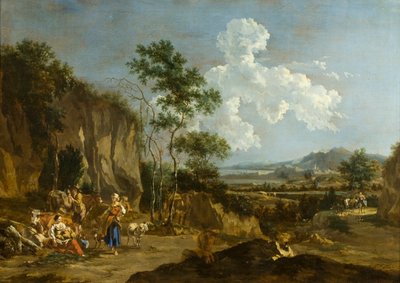 İtalyan Manzarası (veya İşçi Öğle Yemeği) by Nicolaes Pietersz (follower of) Berchem