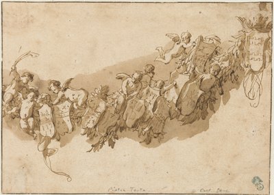 Melekler tarafından çevrili hanedan çelenk by Nicolaes Pietersz Berchem (possibly)