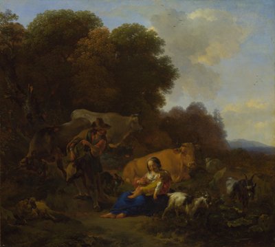 Bir Kadına ve Çocuğa Hurdy-Gurdy Oynayan Bir Köylü, 1658 by Nicolaes Pietersz. Berchem