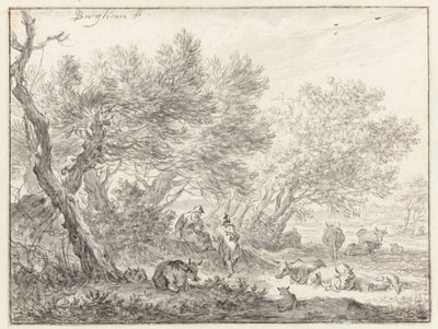 Bir grup ağacın yanında çobanlar ve sığırlar by Nicolaes Pietersz Berchem