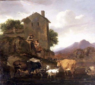 Sığır ve keçi ile çobanlar by Nicolaes Pietersz. Berchem