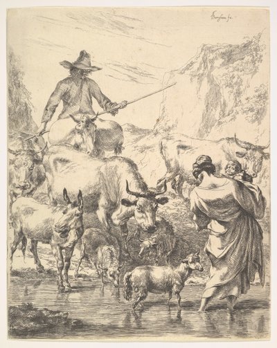 Dereyi Geçen Sürü. by Nicolaes Pietersz. Berchem