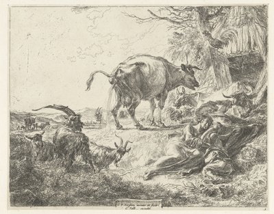 Uyuyan çoban ailesi ve dinlenme sığırları by Nicolaes Pietersz Berchem