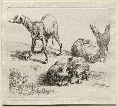 Üç Av Köpeği. by Nicolaes Pietersz. Berchem