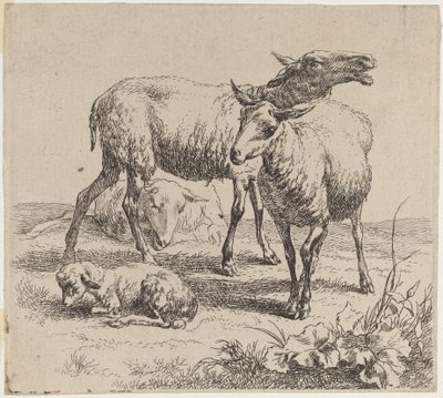 Üç Koyun ve Kuzu by Nicolaes Pietersz Berchem