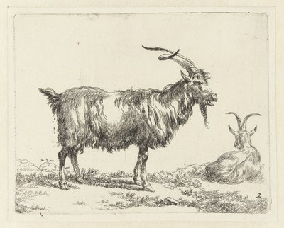 iki keçi Geiten (dizi adı) Studio and Art of Nicolai Berchem tarafından canlandırılan ve güçlü hava için suyla basılan hayvanlar (seri başlığı) by Nicolaes Pietersz Berchem