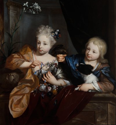 Mimari Ortamda Genç Bir Erkek ve Kız by Nicolaes Verkolje