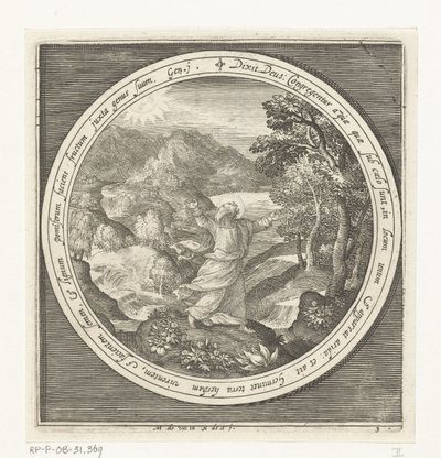 Yaratılışın Üçüncü Günü: Tanrı toprağı ve tohum oluşturan bitki ve ağaçları tohum veren meyvelerle yaratır. Yaratılıştan Cennetten Kovulmaya (dizi adı) by Nicolaes de Bruyn