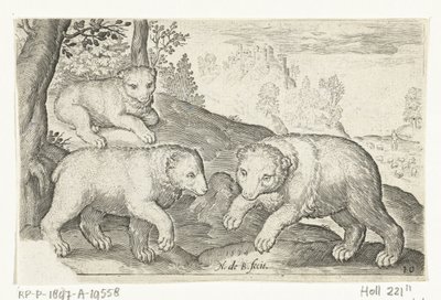 üç ayı Animalivm qvadrvpedvm (dizi başlığı) Manzaralardaki hayvanlar (dizi başlığı) by Nicolaes de Bruyn