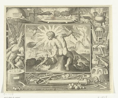 Yıldırım cıvataları olan genç bir adam olarak ateş unsuru Ignis (nesne üzerindeki başlık) Dört Element (dizi adı) by Nicolaes de Bruyn