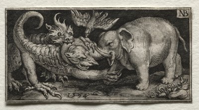 İki Canavarla Dövüşen Fil by Nicolaes de Bruyn