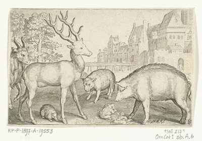 Geyik, kirpi, koyun, kurbağa ve domuz Animalivm qvadrvpedvm (dizi başlığı) Manzaralardaki hayvanlar (dizi başlığı) by Nicolaes de Bruyn