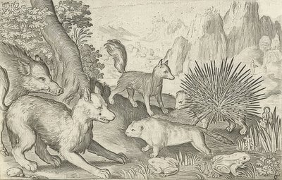 Yaban domuzu, tilki, kunduz, kirpi ve kurbağa. 1621 by Nicolaes de Bruyn