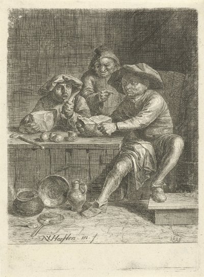 Çiftçiler ekmekli bir masada by Nicolaes van Haeften