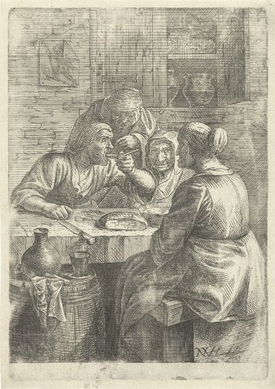 Bir masada yemek yiyen üç yaşlı kadın by Nicolaes van Haeften