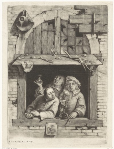 Bir pencerede üç sigara içen by Nicolaes van Haeften