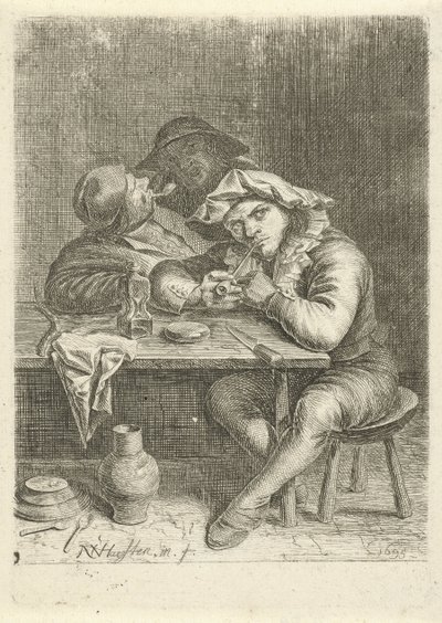 Bir masada iki sigara içen by Nicolaes van Haeften