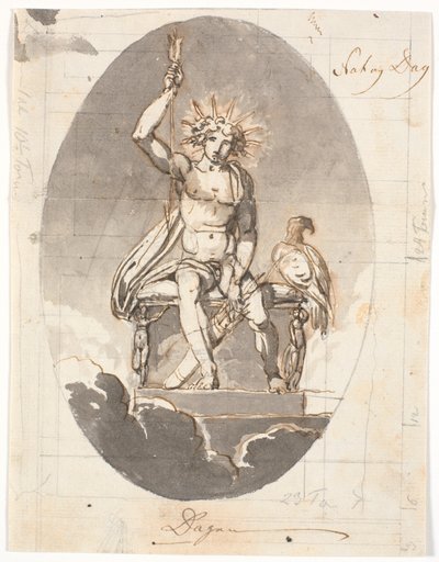 Gün, parlak hale ve oklarla oturan adam by Nicolai Abildgaard