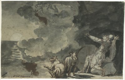 Fingal ay ışığında atalarının ruhlarını görür. Ossian tarafından sahne by Nicolai Abildgaard