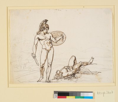 Yunan savaş sahnesi, düşmüş rakibini düşünen çıplak bir kahraman by Nicolai Abildgaard