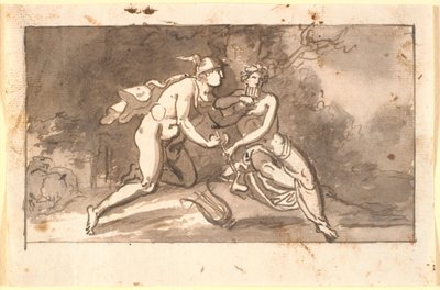 Hermes genç bir adama (Apollo?) Flüt çalmayı öğretir. by Nicolai Abildgaard
