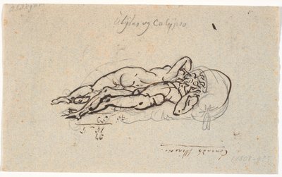 Odysseus ve Kalypso, bir yatakta çıplak yatarken by Nicolai Abildgaard