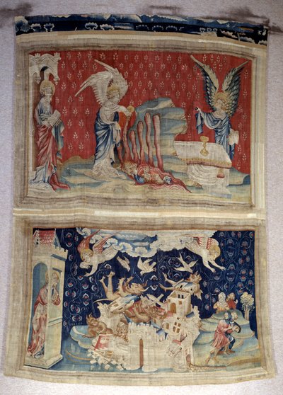 Vahyin Asılması (1373-1383), n. 59: Denize ve sulara dökülen ikinci ve üçüncü şişeler. Alt katta, n. 66, Babil iblisler tarafından işgal edilir. Nicolas Bataille