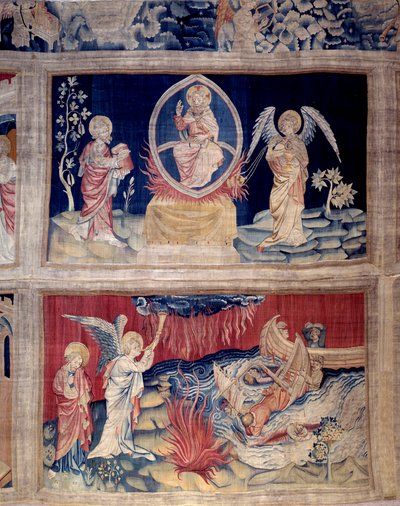 Vahiy perdesi (1373 -1383), no. 15 ve 18: Tanrı ve Aziz John felaketi gördüklerinde ağlarlar. Nicolas Bataille