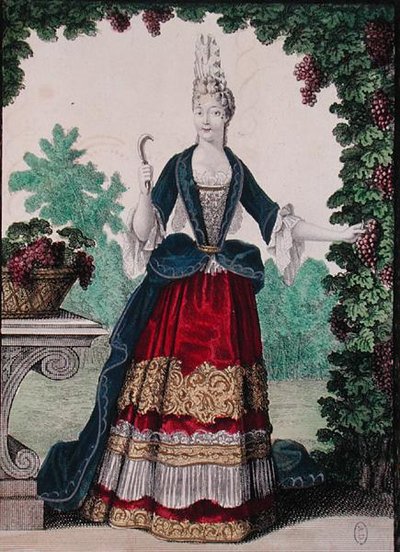 Sonbaharın alegorisi, 17. yüzyılın sonları (renkli gravür) by Nicolas Bonnart