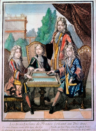 Louis XIV (1638-1715), Louis Burgonya Dükü (ö. 1712), Philippe, Anjou Dükü (1683-1746) ve Charles, Berry Dükü ile babaları Louis (ö. 1711), yunus ile torunları Fransa