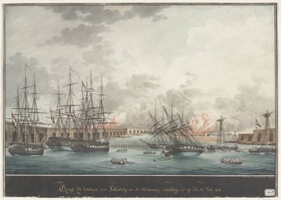 Öğleden sonra Zaferden sonra Palembang için pillerin görünümü - öğlen 12. 24 Temmuz 1821 (nesnedeki başlık) by Nicolas Cammillieri