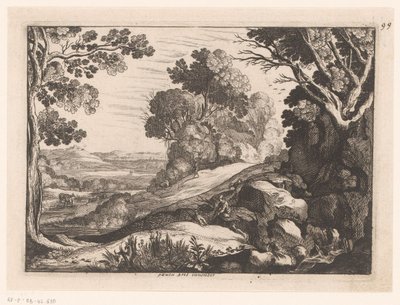 İki keçi çobanı ile tepelik manzara İdealleştirilmiş manzaralar (dizi başlığı) by Nicolas Cochin (attributed to)