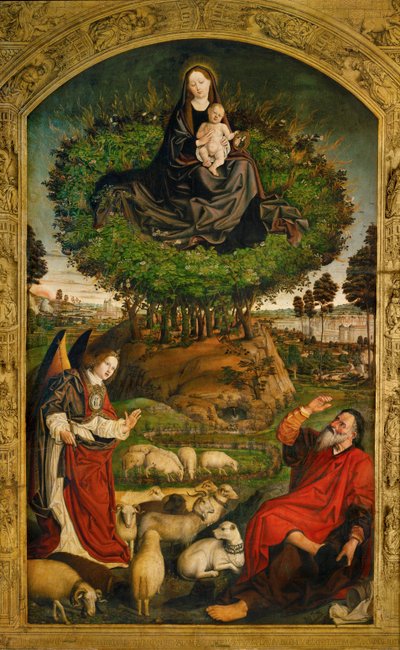 Meryem Ana. Yanan Çalı sunağının orta paneli (ahşap üzerine yağlıboya) by Nicolas Froment