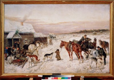 Kışın bir bardan önce (Kışın bir bardan önce) - Nikolai Yegorovich Sverchkov (Nicolas Swertschkoff) (1817-1898), tuval üzerine yağlı boya tablo by Nicolas Gregorovitch Svertschkoff