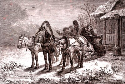 Rusya. 1865'teki aktarma istasyonu. Posta evi.1865 (Gravür) by Nicolas Gregorovitch Svertschkoff