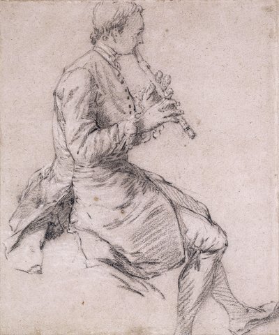 Sağdaki Profilde Flüt Çalan Oturan Bir Adam, c.1720