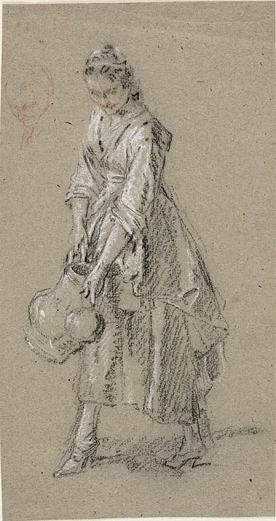 Elinde Sulama Sürahisi Olan Genç Bir Kadın Çalışması by Nicolas Lancret
