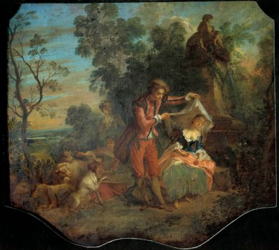 Çoban, genç bir çobanın, altında uyuduğu peçeyi kaldırdığı genç bir çobanı betimleyen, düşüncesiz Pastoral Sahne. Nicolas Lancret