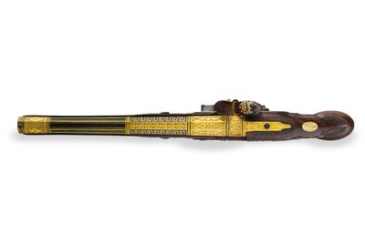 Bir çift gümüş montajlı yivli çakmaklı tabancadan biri, Versailles, 1825 by Nicolas Noel Boutet