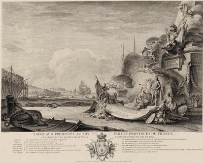 Gemilerin hediyesini gösteren alegorik gravür 1762 civarı by Nicolas Ozanne