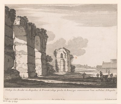 Kalıntılar ve inek çobanları ile manzara Vestige des Arcades ou Aqueducs de Friscati (...) (nesne üzerindeki başlık) by Nicolas Perelle