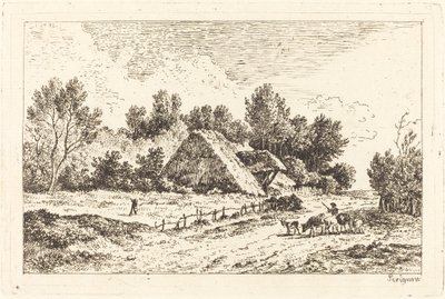 Sürüsüne Önderlik Eden Bir Çobanın Olduğu Alçak Bir Kulübe by Nicolas Perignon