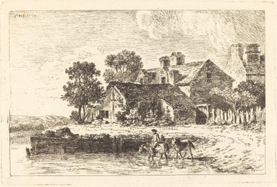 Sargı Bir Nehir Kıyısında Suya Yönlendirilen Atlar by Nicolas Perignon