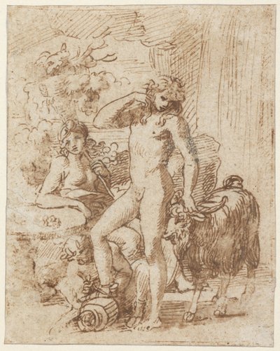 Bacchus ve Erigone (kağıt üzerinde yıkama ile kalem ve mürekkep) by Nicolas Poussin
