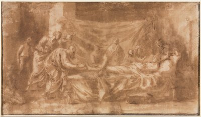 Aşırı Unction (rekto); Üç Kafa ve Diğer Eskizler (verso) by Nicolas Poussin