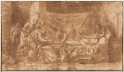Extreme Unction recto, Three Heads and Other Sketches verso, 1643-1644. by Nicolas Poussin