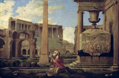 Harabeler arasında Münzevi by Nicolas Poussin