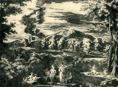 Orpheus ve Eurydice ile manzara, 17. yüzyılın ortaları, 1943. by Nicolas Poussin