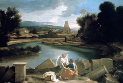 Aziz Matta ve Melek ile Manzara, c1645 by Nicolas Poussin